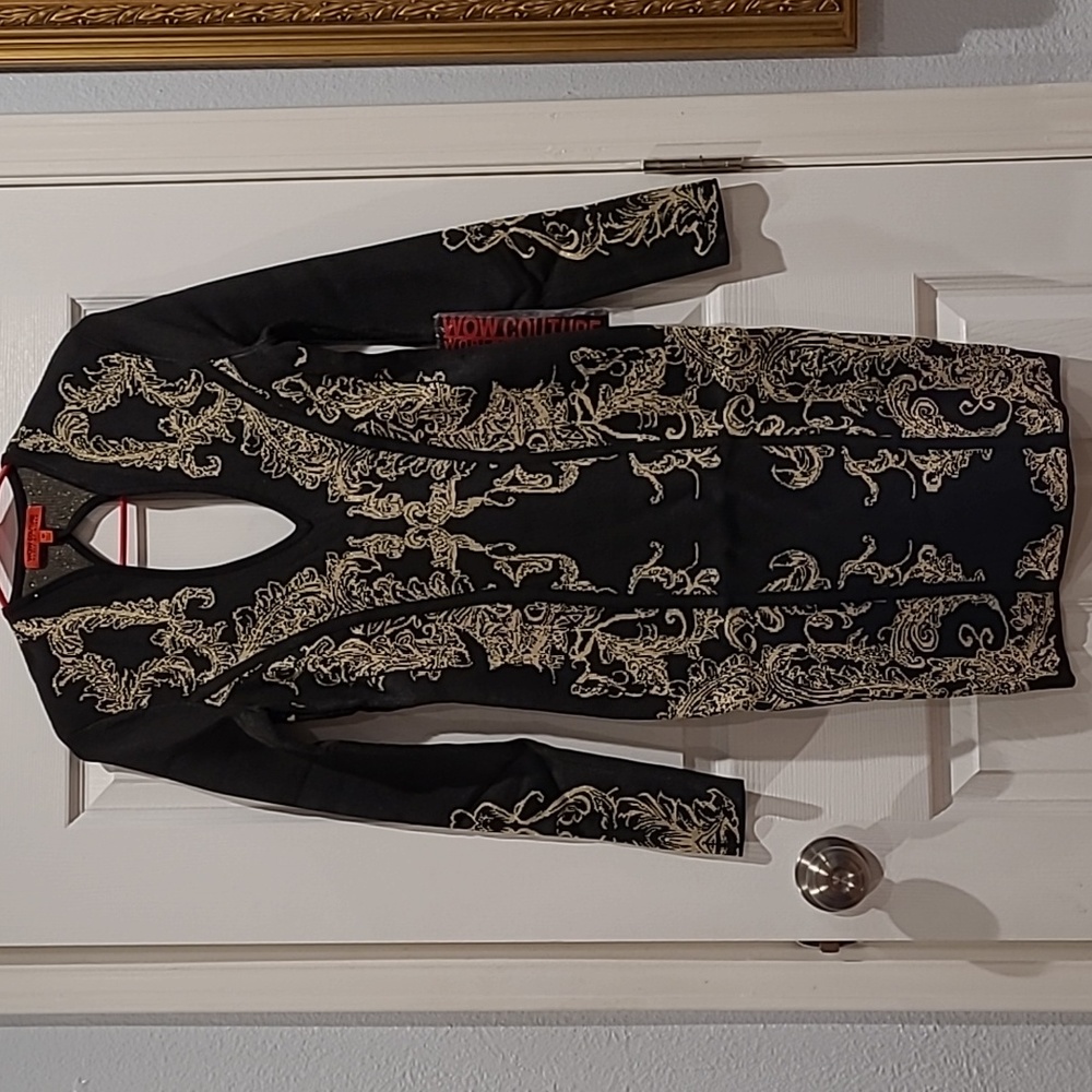 WOW Couture Black and Gold Glitter Long Sleeve Bodycon Dress Size Medium